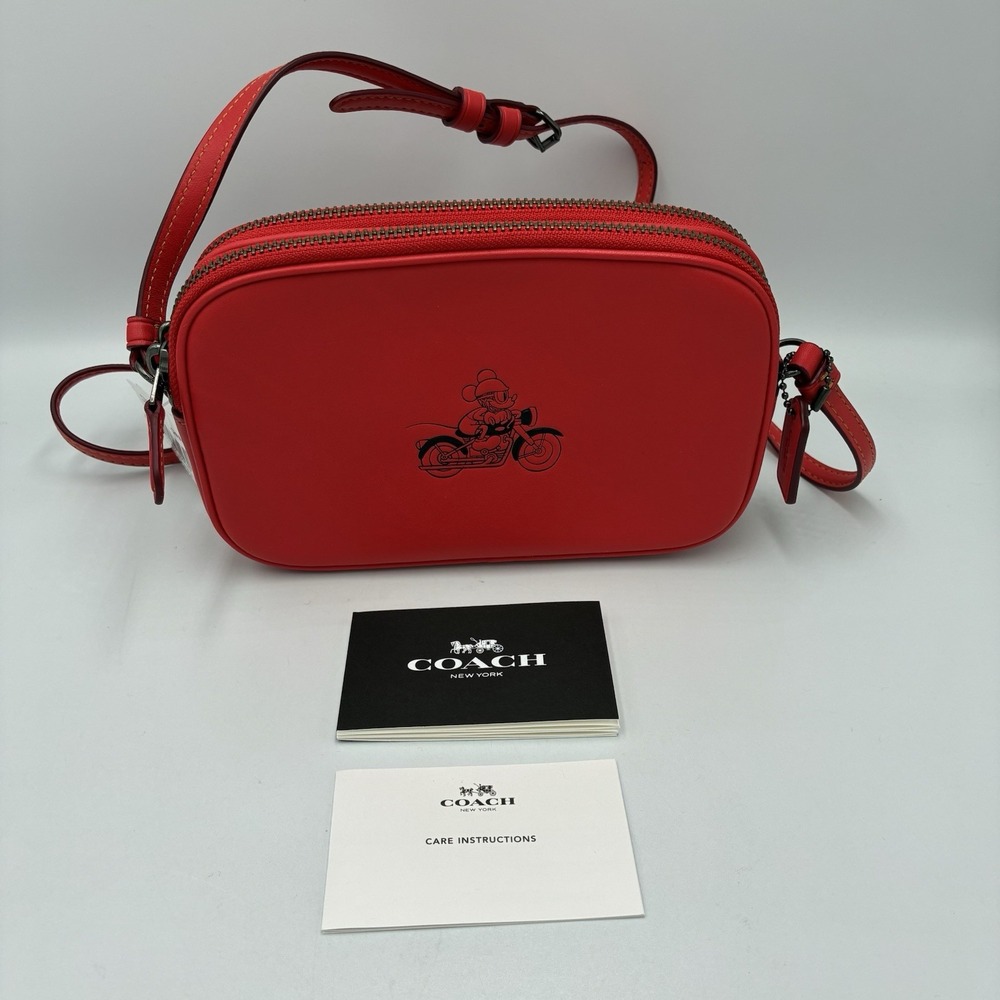Disney Coach Mickey Mouse Motorcycle Crossbody Double Zip Red Leather Bag F59072